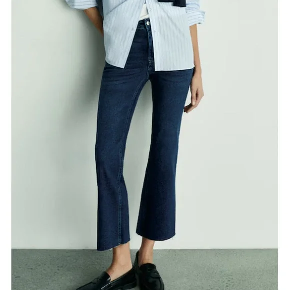 NWT Frank and Eileen Killian Crop Flare Jeans Raw Hem Blue Wash Womens Size 26